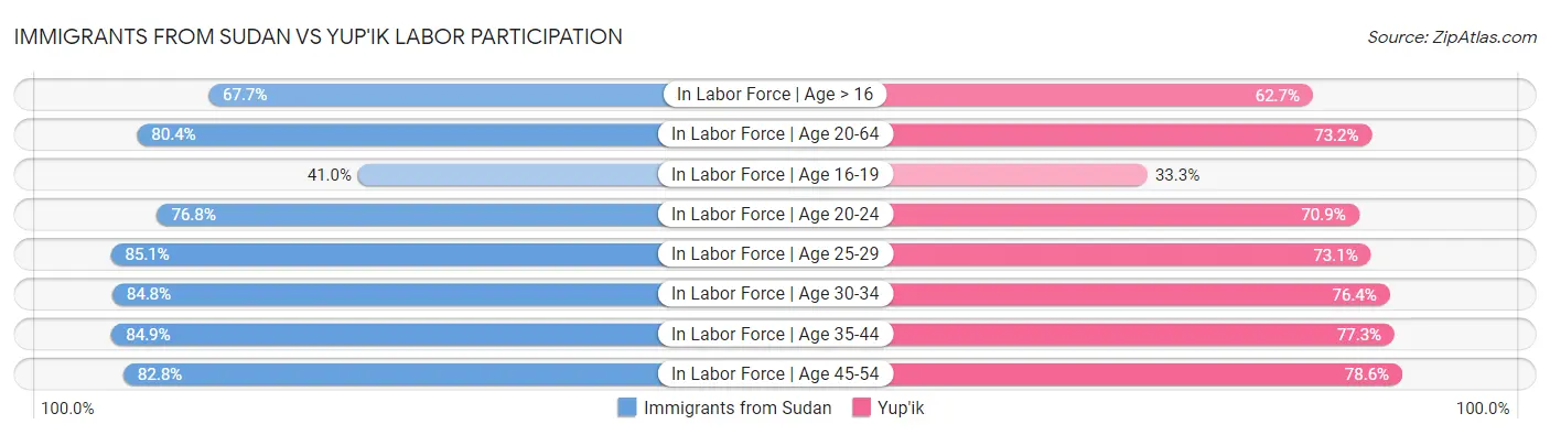 Immigrants from Sudan vs Yup'ik Labor Participation