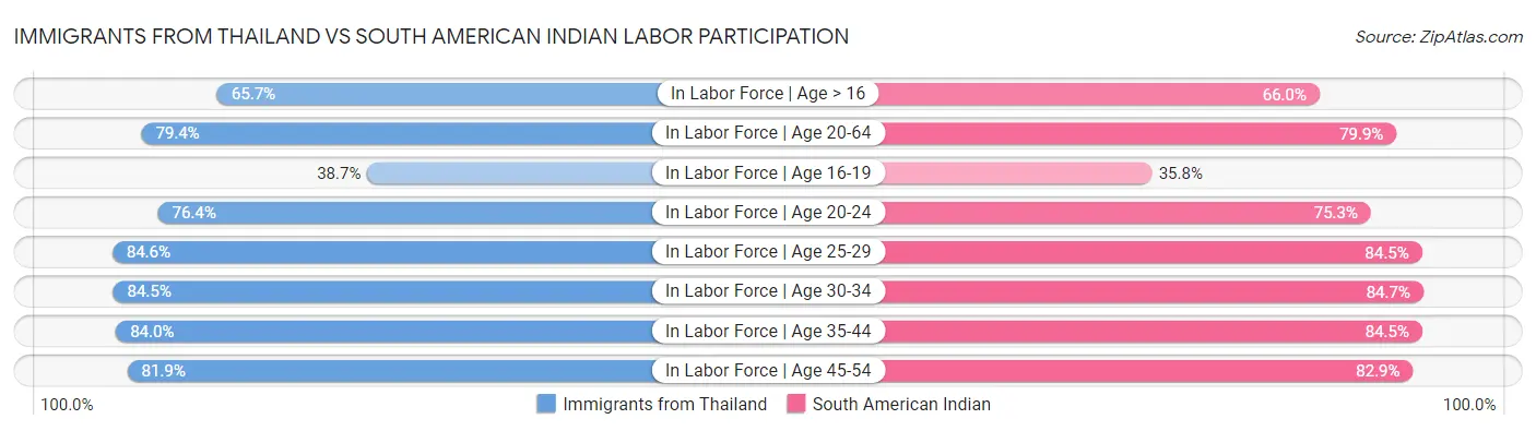 Immigrants from Thailand vs South American Indian Labor Participation
