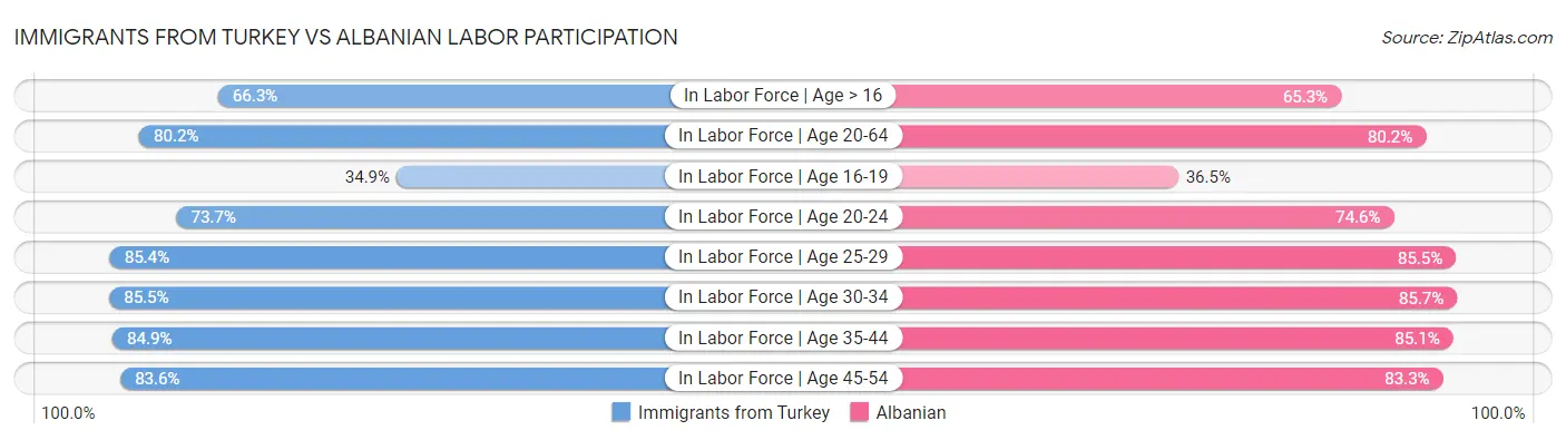 Immigrants from Turkey vs Albanian Labor Participation