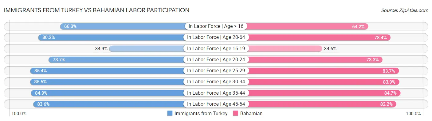 Immigrants from Turkey vs Bahamian Labor Participation