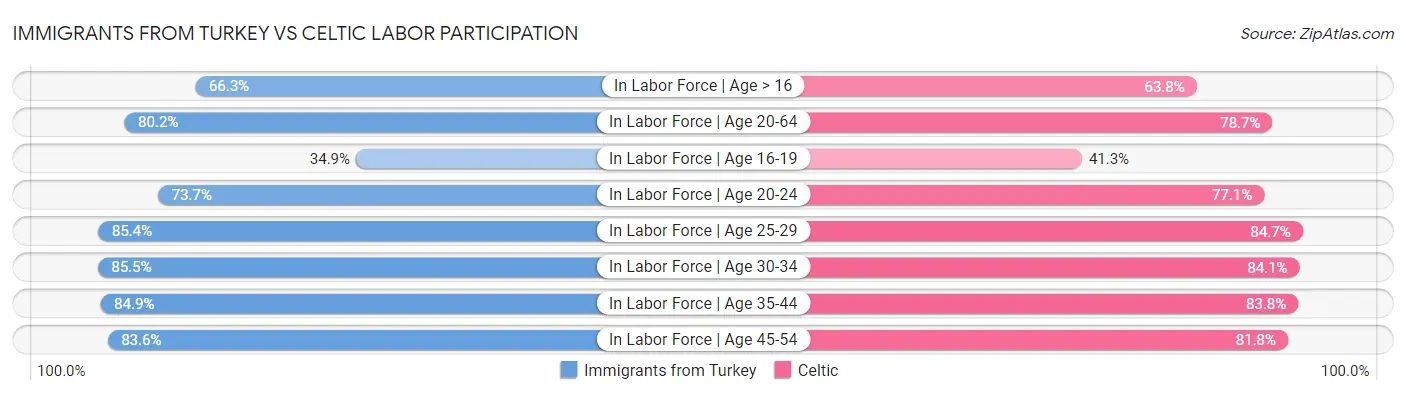 Immigrants from Turkey vs Celtic Labor Participation