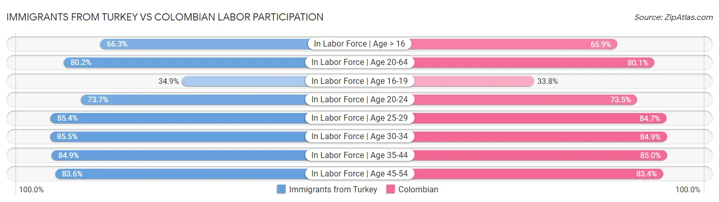 Immigrants from Turkey vs Colombian Labor Participation