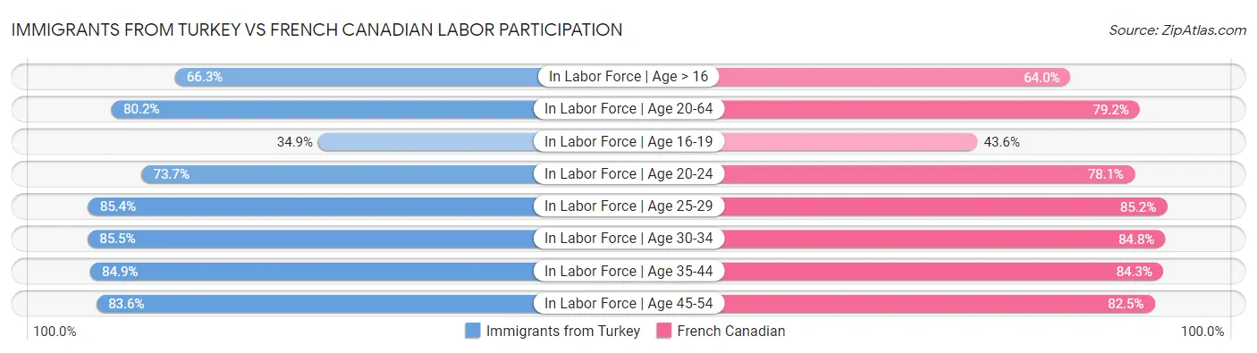 Immigrants from Turkey vs French Canadian Labor Participation