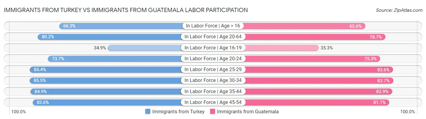 Immigrants from Turkey vs Immigrants from Guatemala Labor Participation