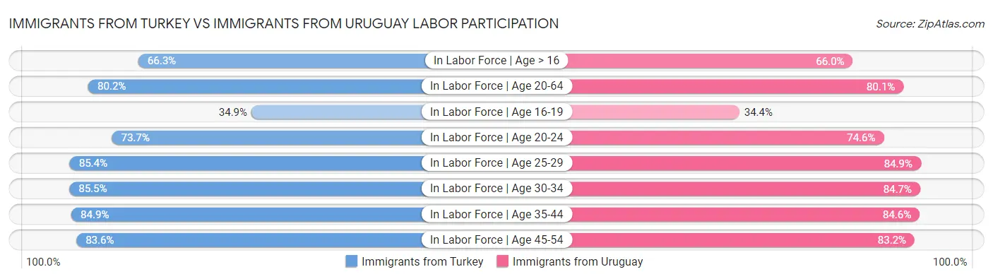 Immigrants from Turkey vs Immigrants from Uruguay Labor Participation
