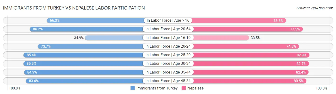 Immigrants from Turkey vs Nepalese Labor Participation