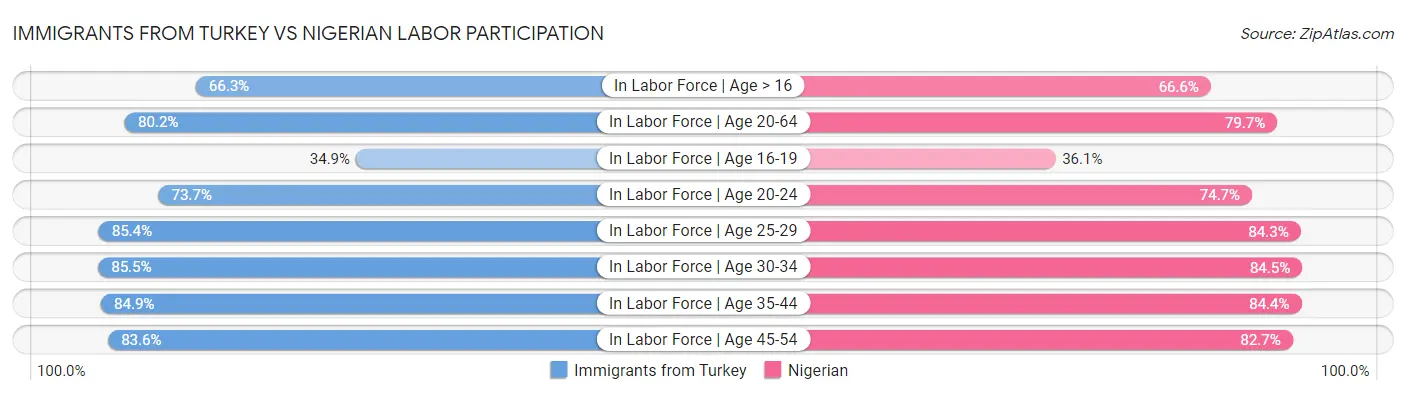 Immigrants from Turkey vs Nigerian Labor Participation