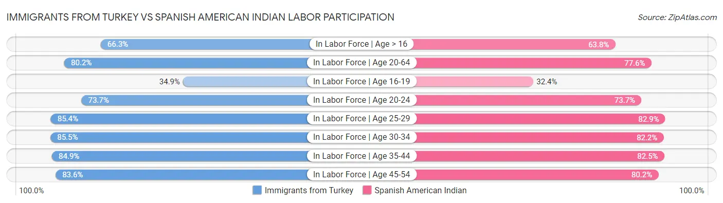 Immigrants from Turkey vs Spanish American Indian Labor Participation