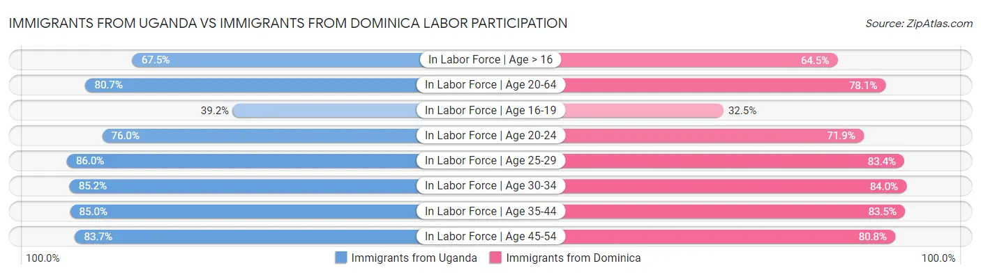 Immigrants from Uganda vs Immigrants from Dominica Labor Participation