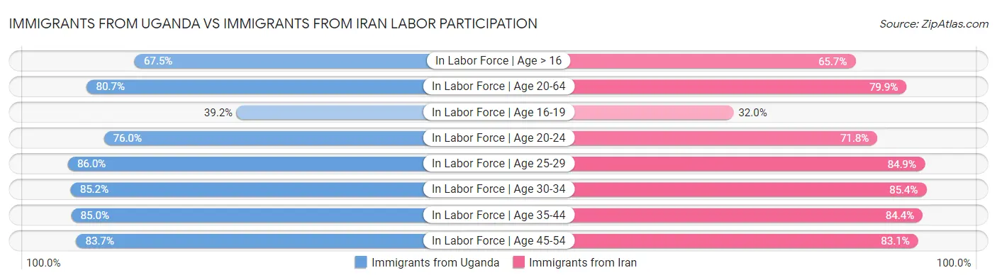 Immigrants from Uganda vs Immigrants from Iran Labor Participation