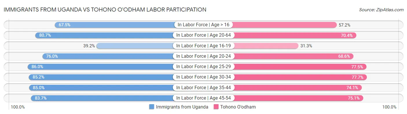 Immigrants from Uganda vs Tohono O'odham Labor Participation