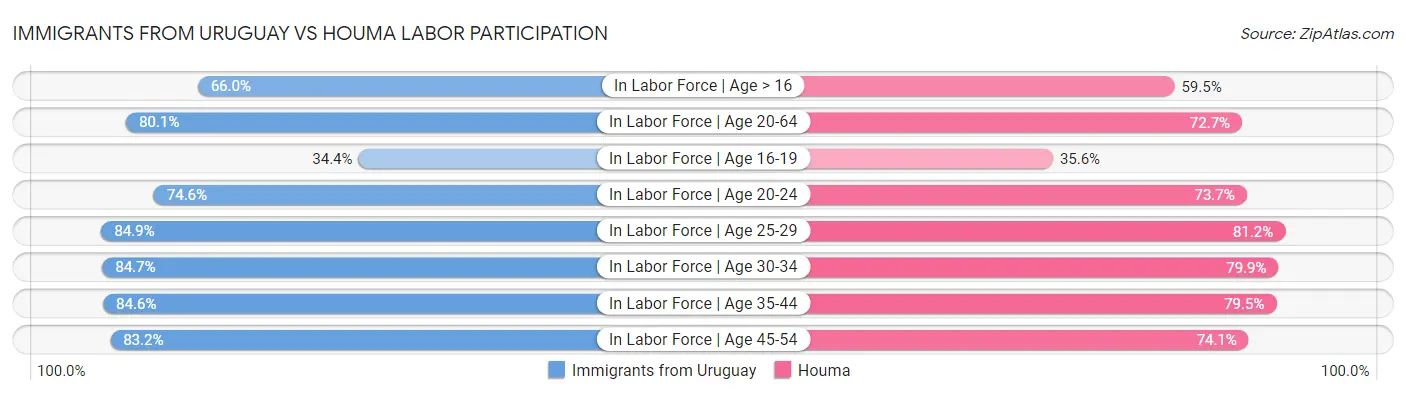 Immigrants from Uruguay vs Houma Labor Participation