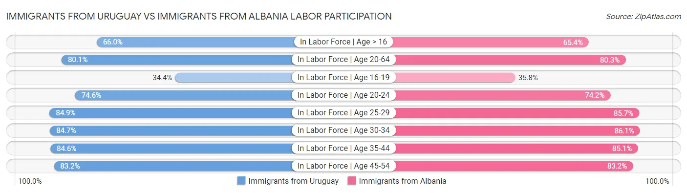 Immigrants from Uruguay vs Immigrants from Albania Labor Participation