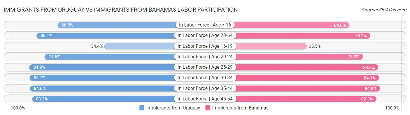 Immigrants from Uruguay vs Immigrants from Bahamas Labor Participation