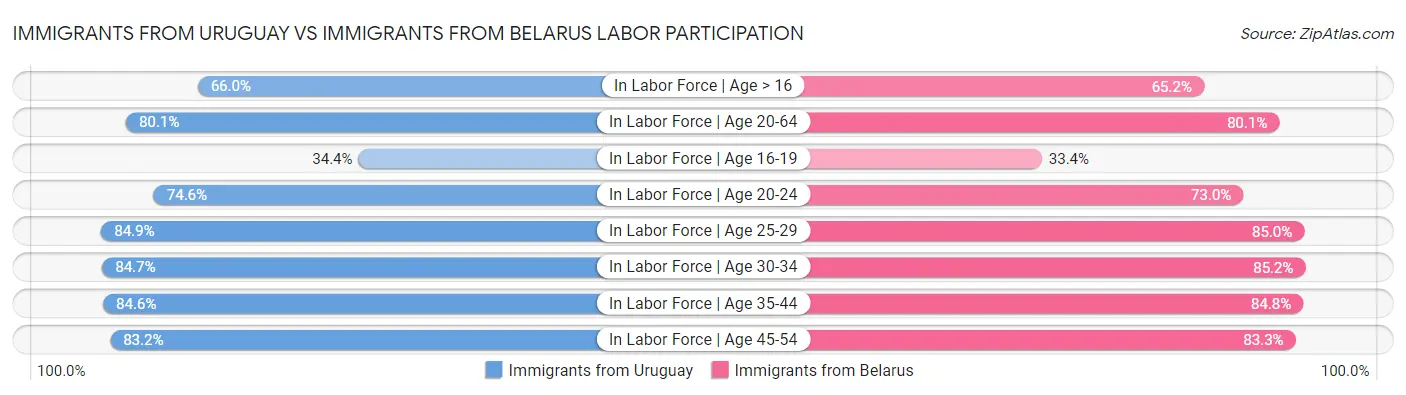 Immigrants from Uruguay vs Immigrants from Belarus Labor Participation