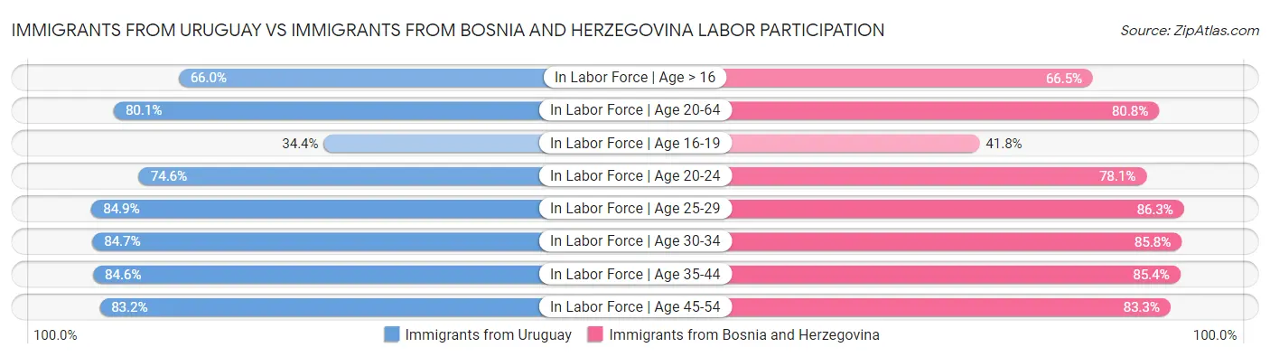 Immigrants from Uruguay vs Immigrants from Bosnia and Herzegovina Labor Participation