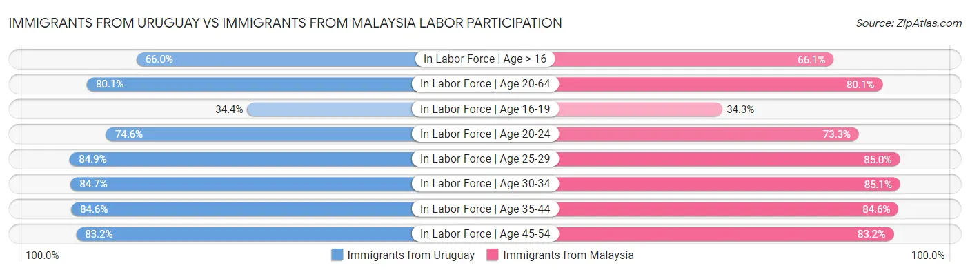 Immigrants from Uruguay vs Immigrants from Malaysia Labor Participation