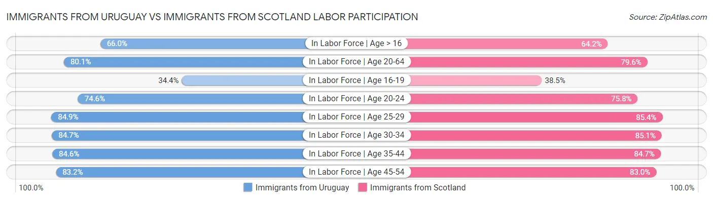 Immigrants from Uruguay vs Immigrants from Scotland Labor Participation