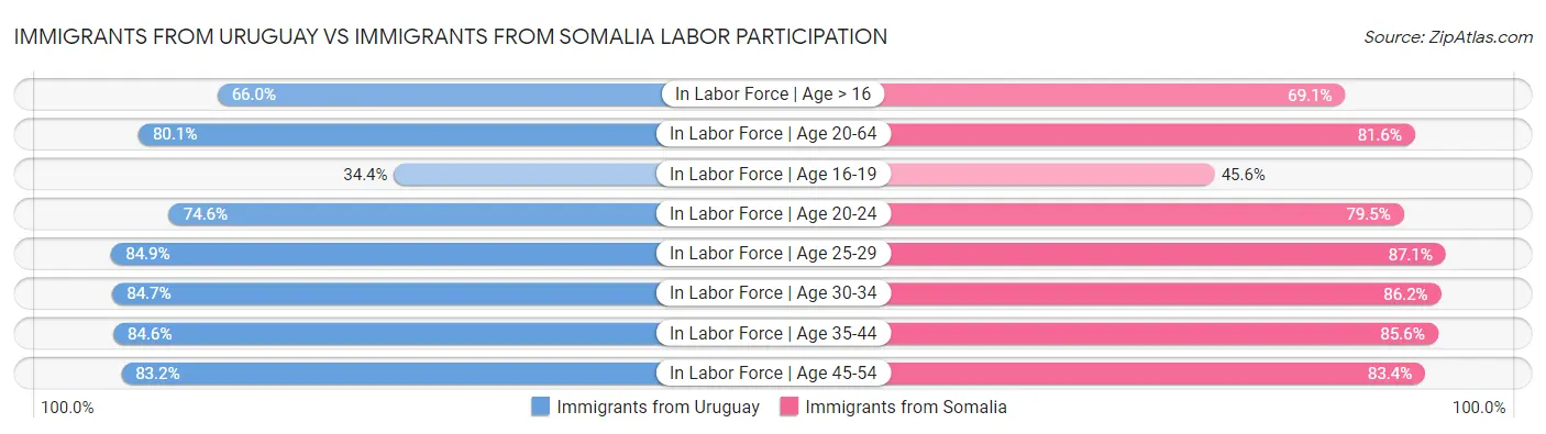 Immigrants from Uruguay vs Immigrants from Somalia Labor Participation