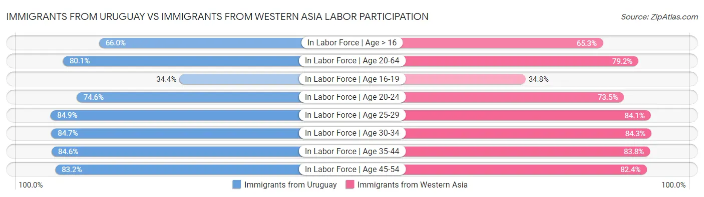 Immigrants from Uruguay vs Immigrants from Western Asia Labor Participation