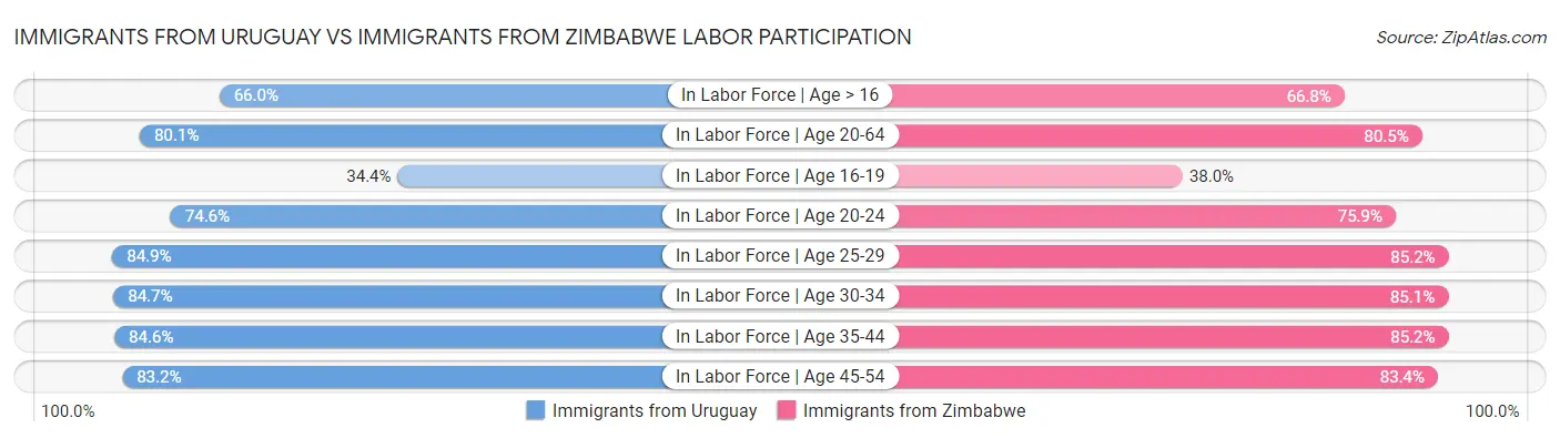 Immigrants from Uruguay vs Immigrants from Zimbabwe Labor Participation