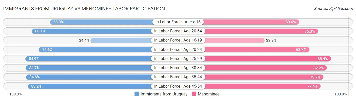 Immigrants from Uruguay vs Menominee Labor Participation