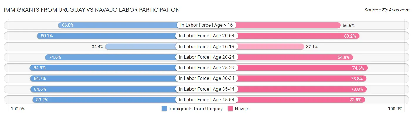 Immigrants from Uruguay vs Navajo Labor Participation