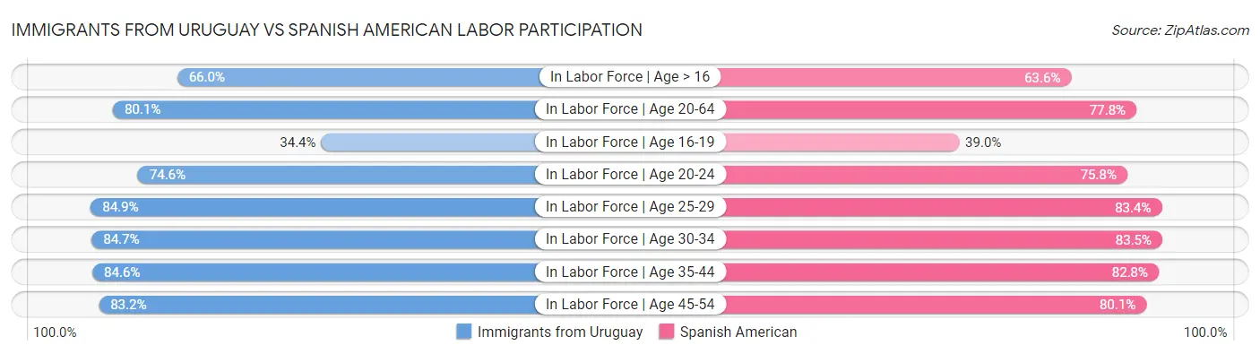 Immigrants from Uruguay vs Spanish American Labor Participation