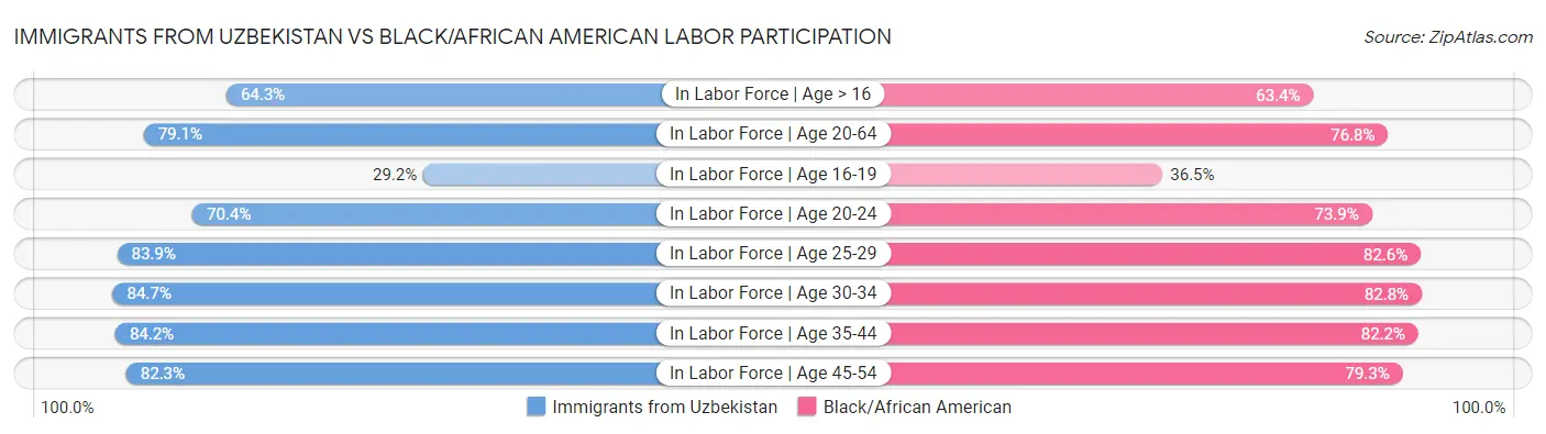 Immigrants from Uzbekistan vs Black/African American Labor Participation