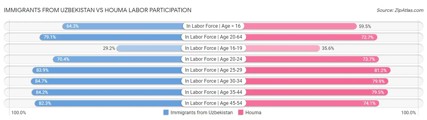 Immigrants from Uzbekistan vs Houma Labor Participation