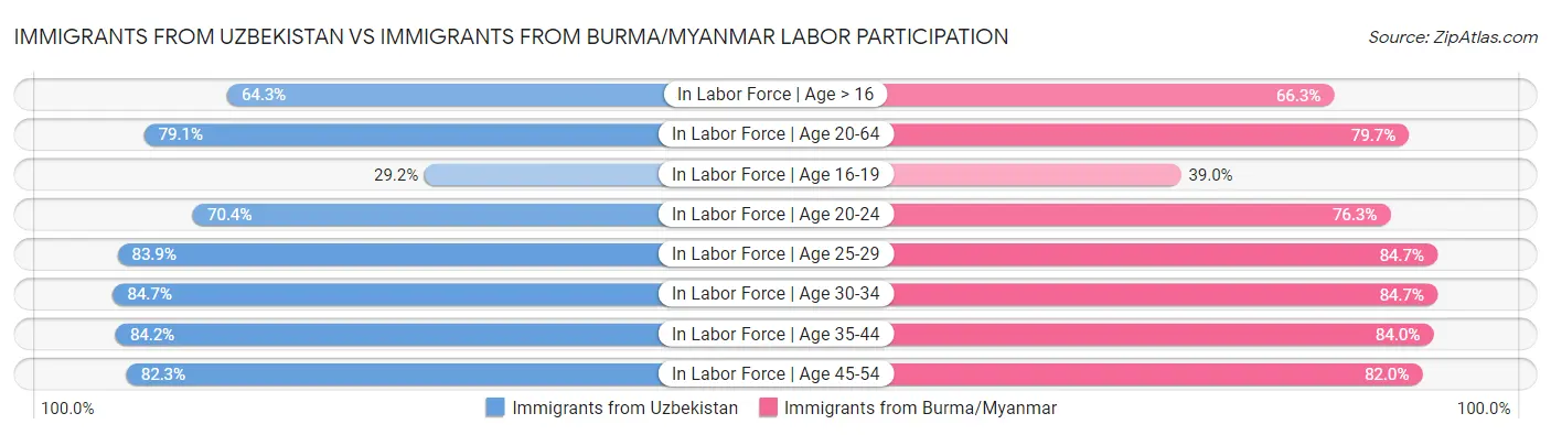Immigrants from Uzbekistan vs Immigrants from Burma/Myanmar Labor Participation