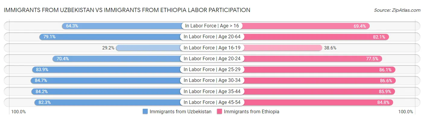 Immigrants from Uzbekistan vs Immigrants from Ethiopia Labor Participation