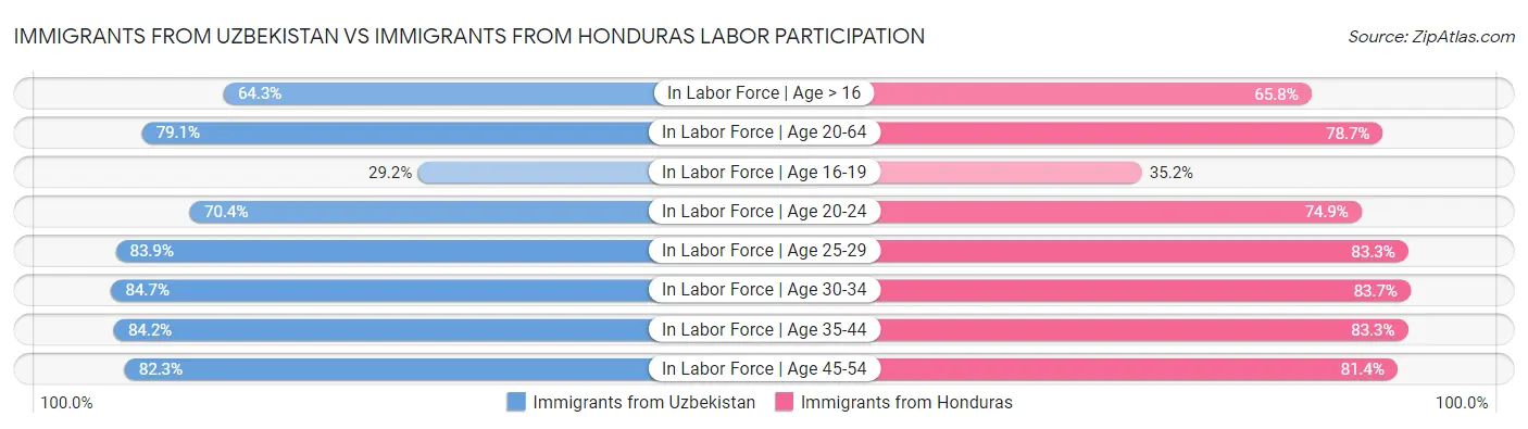 Immigrants from Uzbekistan vs Immigrants from Honduras Labor Participation