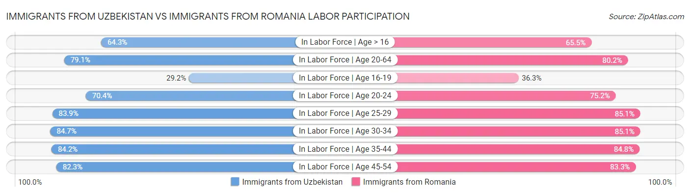 Immigrants from Uzbekistan vs Immigrants from Romania Labor Participation