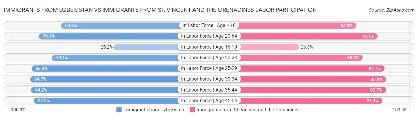Immigrants from Uzbekistan vs Immigrants from St. Vincent and the Grenadines Labor Participation