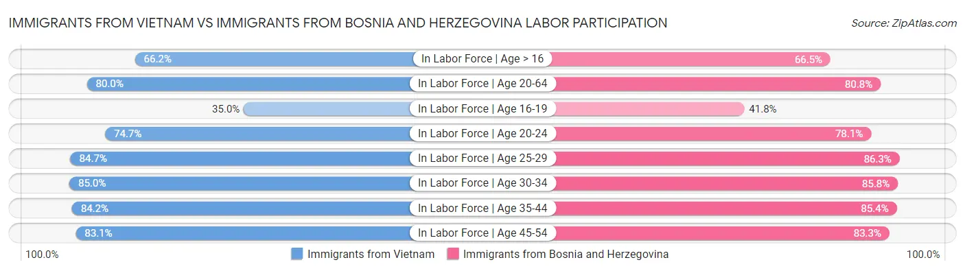 Immigrants from Vietnam vs Immigrants from Bosnia and Herzegovina Labor Participation