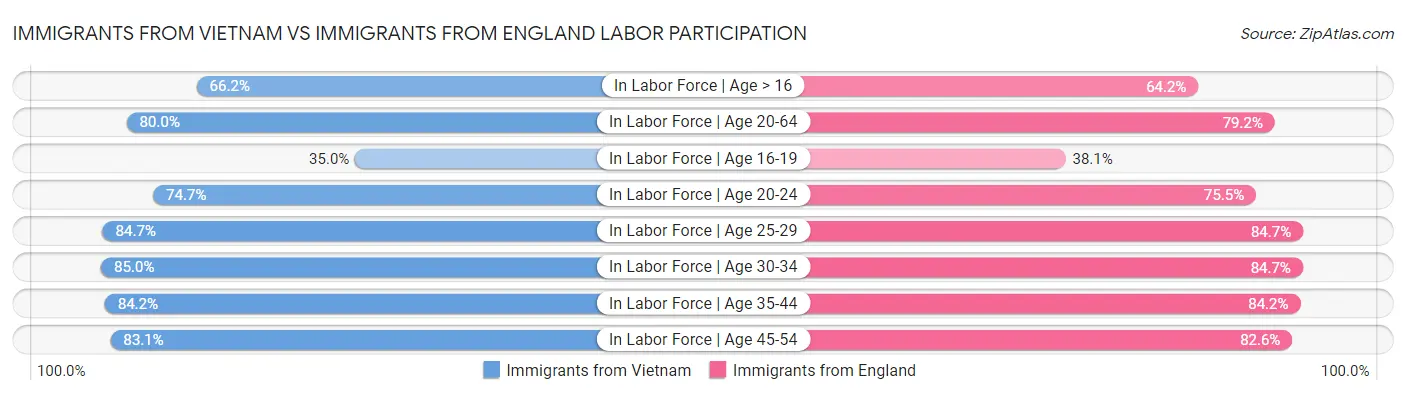 Immigrants from Vietnam vs Immigrants from England Labor Participation