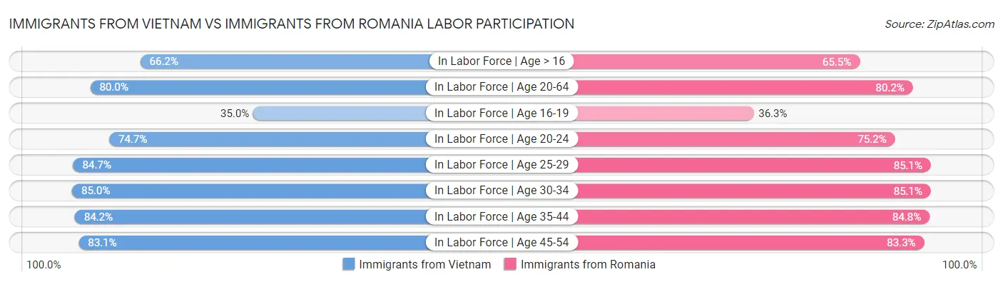 Immigrants from Vietnam vs Immigrants from Romania Labor Participation