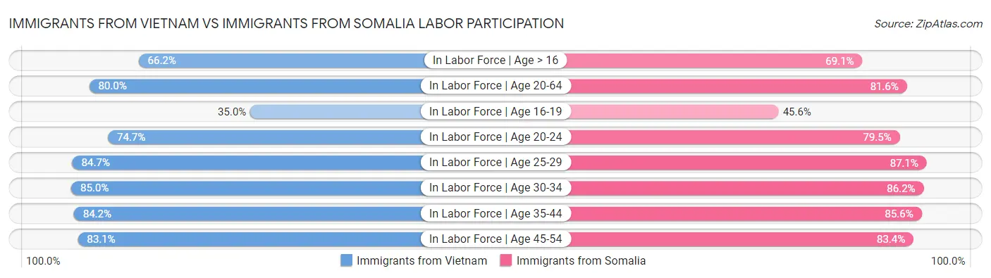 Immigrants from Vietnam vs Immigrants from Somalia Labor Participation