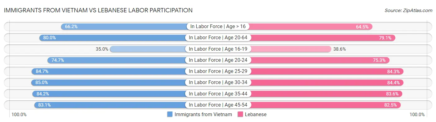 Immigrants from Vietnam vs Lebanese Labor Participation