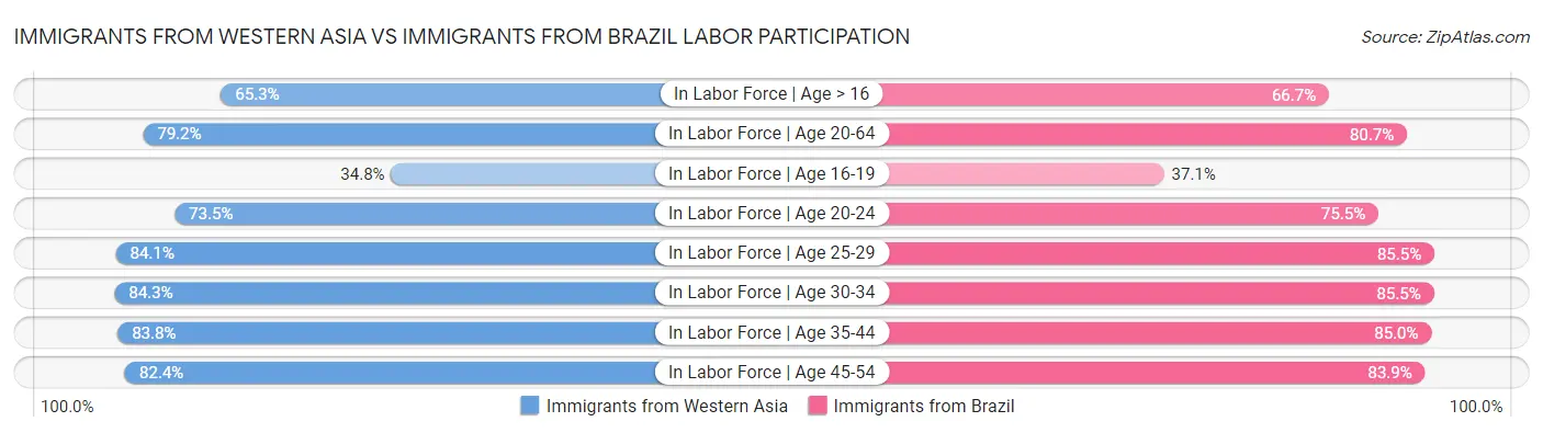 Immigrants from Western Asia vs Immigrants from Brazil Labor Participation