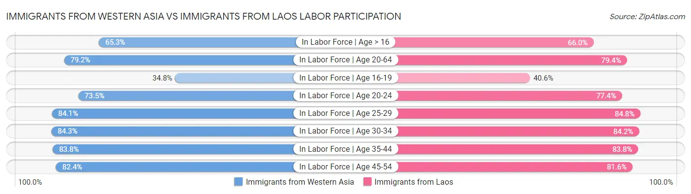 Immigrants from Western Asia vs Immigrants from Laos Labor Participation