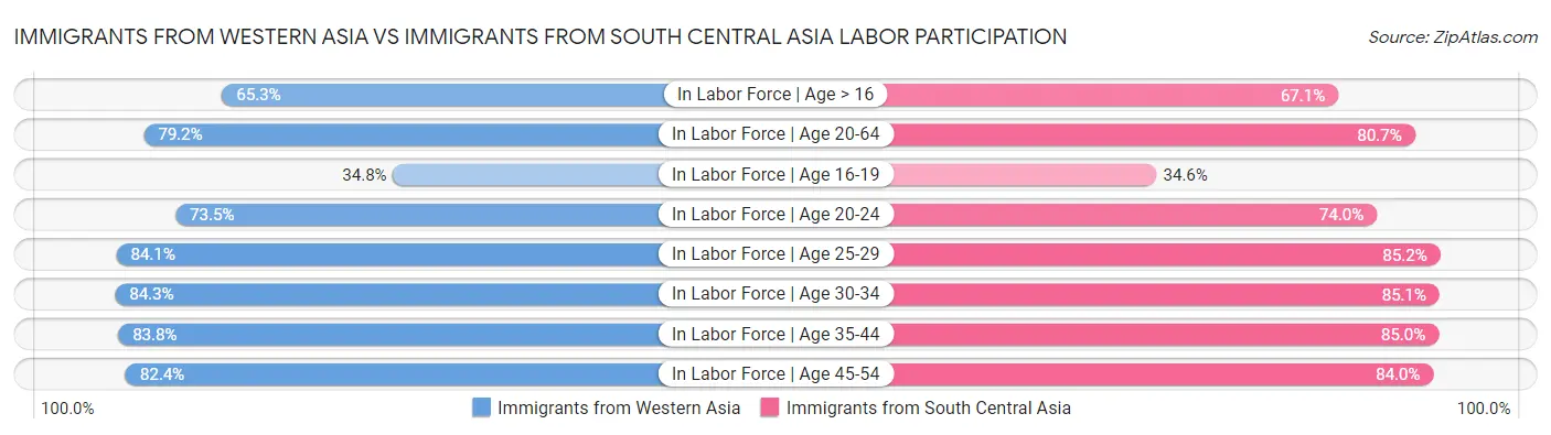 Immigrants from Western Asia vs Immigrants from South Central Asia Labor Participation