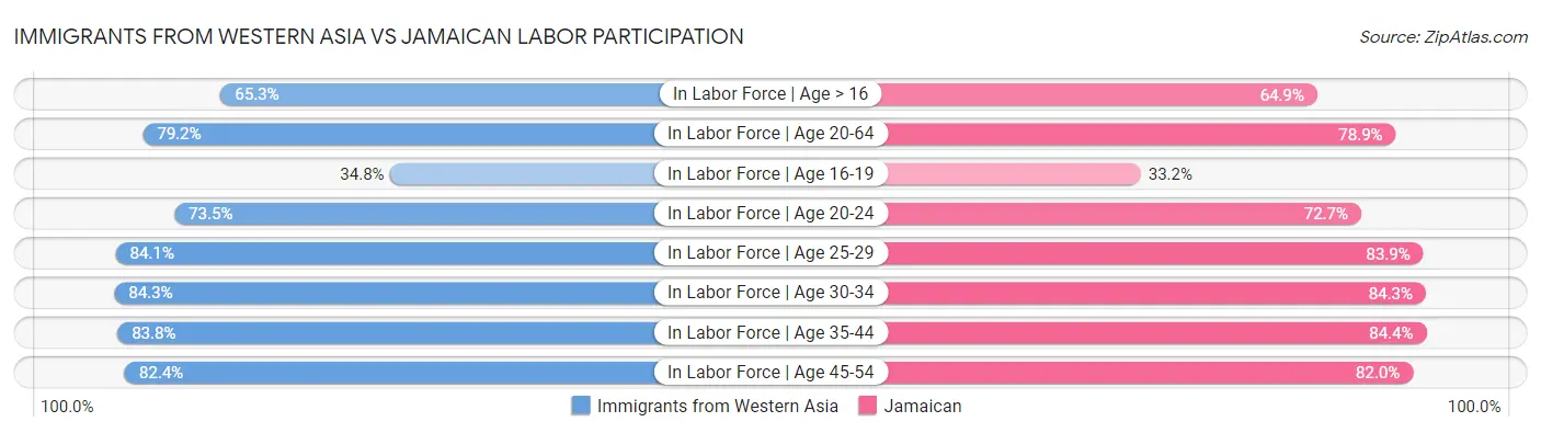 Immigrants from Western Asia vs Jamaican Labor Participation