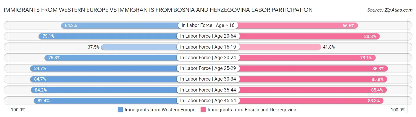 Immigrants from Western Europe vs Immigrants from Bosnia and Herzegovina Labor Participation
