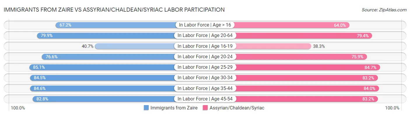 Immigrants from Zaire vs Assyrian/Chaldean/Syriac Labor Participation
