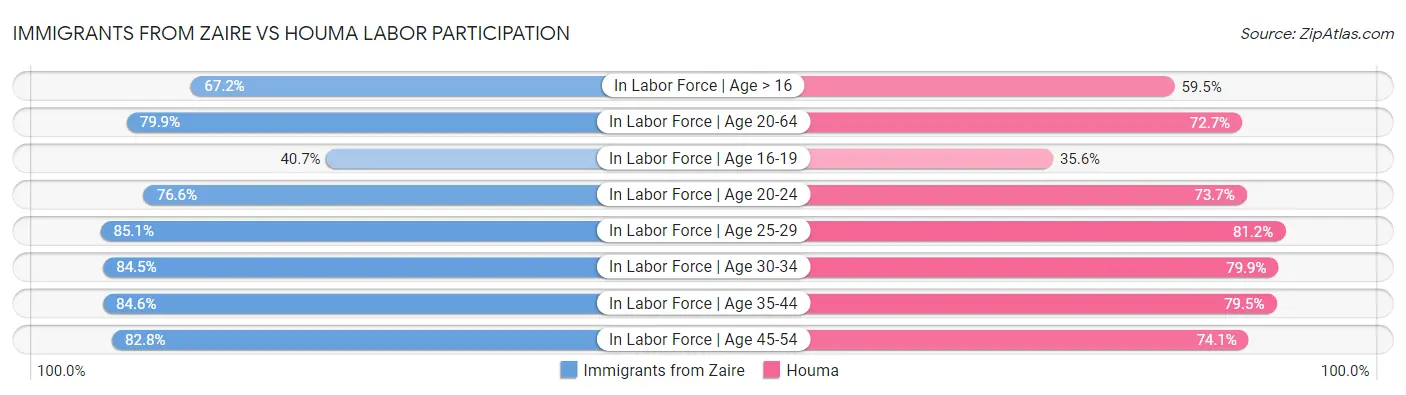 Immigrants from Zaire vs Houma Labor Participation