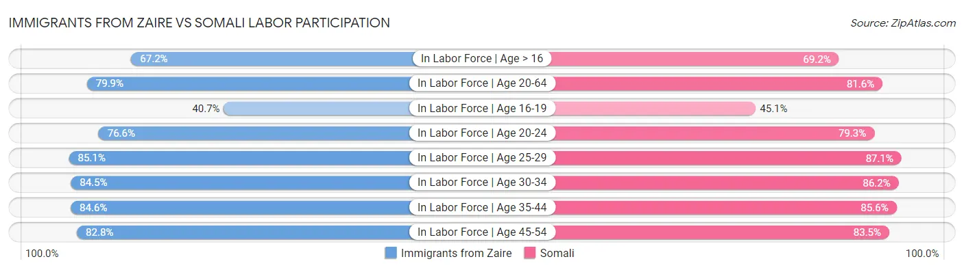 Immigrants from Zaire vs Somali Labor Participation
