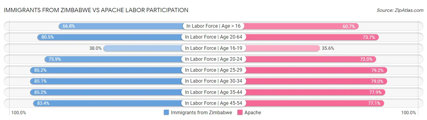 Immigrants from Zimbabwe vs Apache Labor Participation