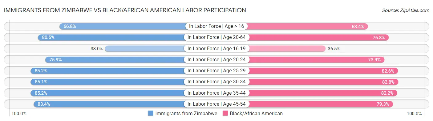 Immigrants from Zimbabwe vs Black/African American Labor Participation